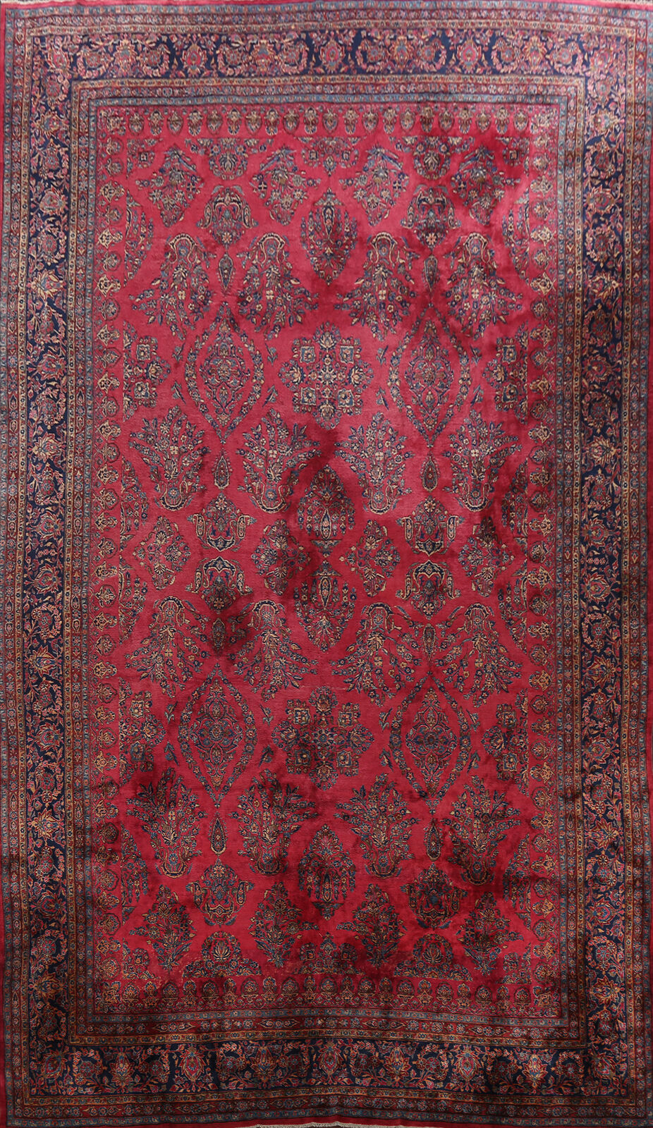 Floral Vegetable Dye Rug: Oversize Handmade Antique 12x20