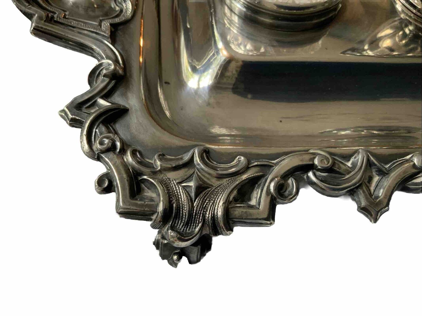 1800's Vintage Sheffield Silver Plated Scallop Standish