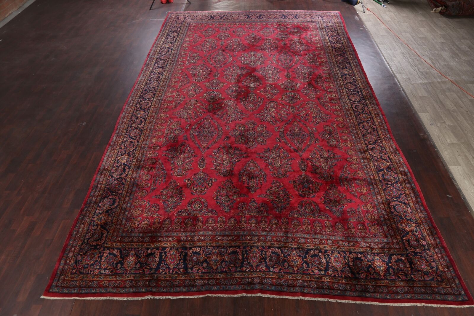 Floral Vegetable Dye Rug: Oversize Handmade Antique 12x20