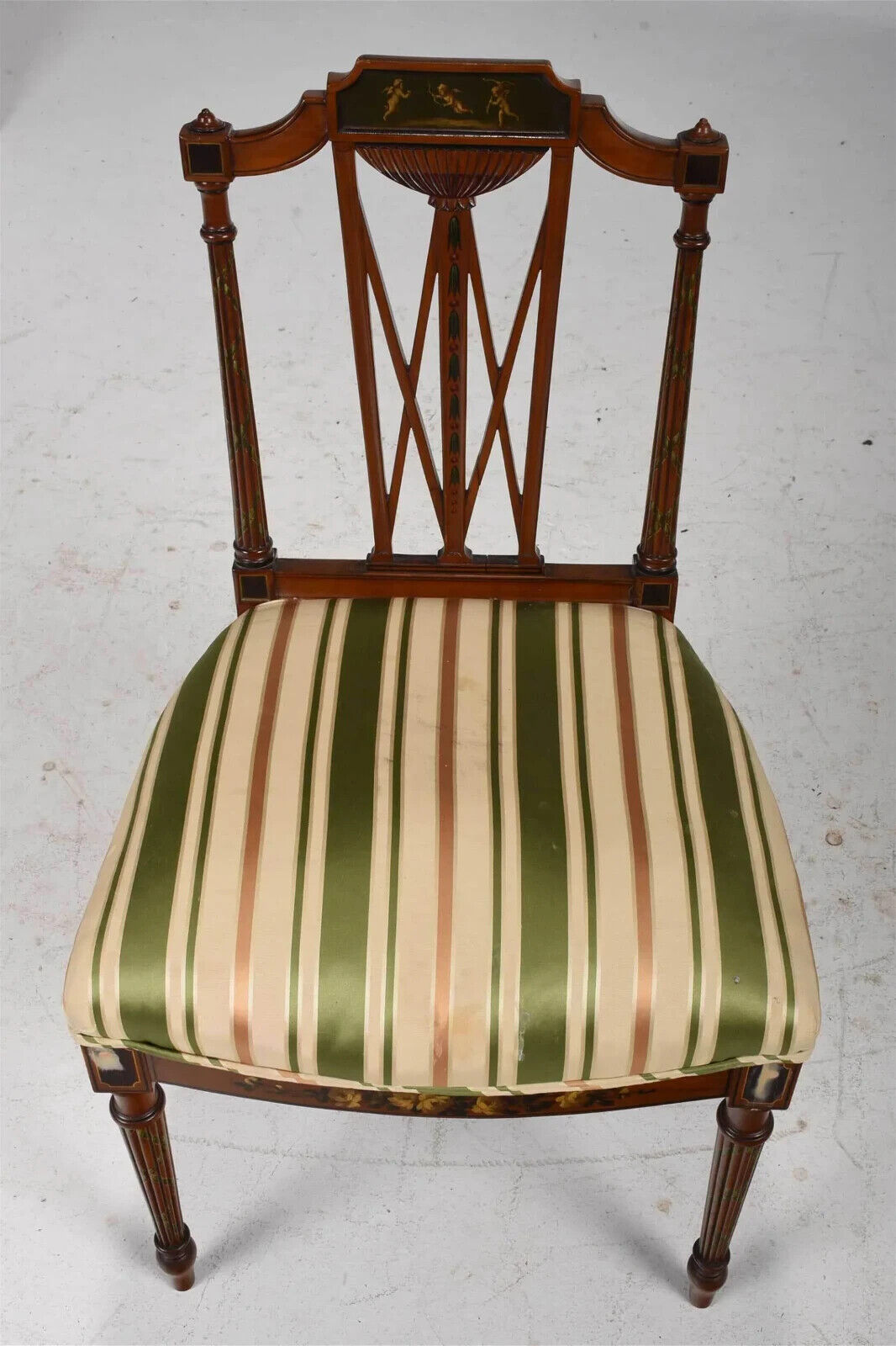 Edwardian Silk Decorated Chairs, Set of 6, Early 1900s