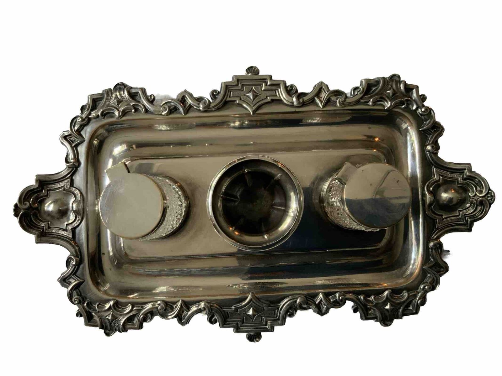 1800's Vintage Sheffield Silver Plated Scallop Standish