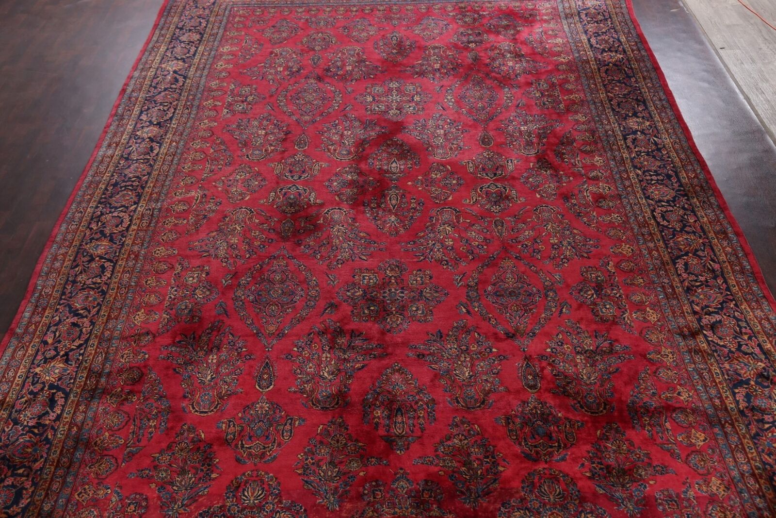 Floral Vegetable Dye Rug: Oversize Handmade Antique 12x20
