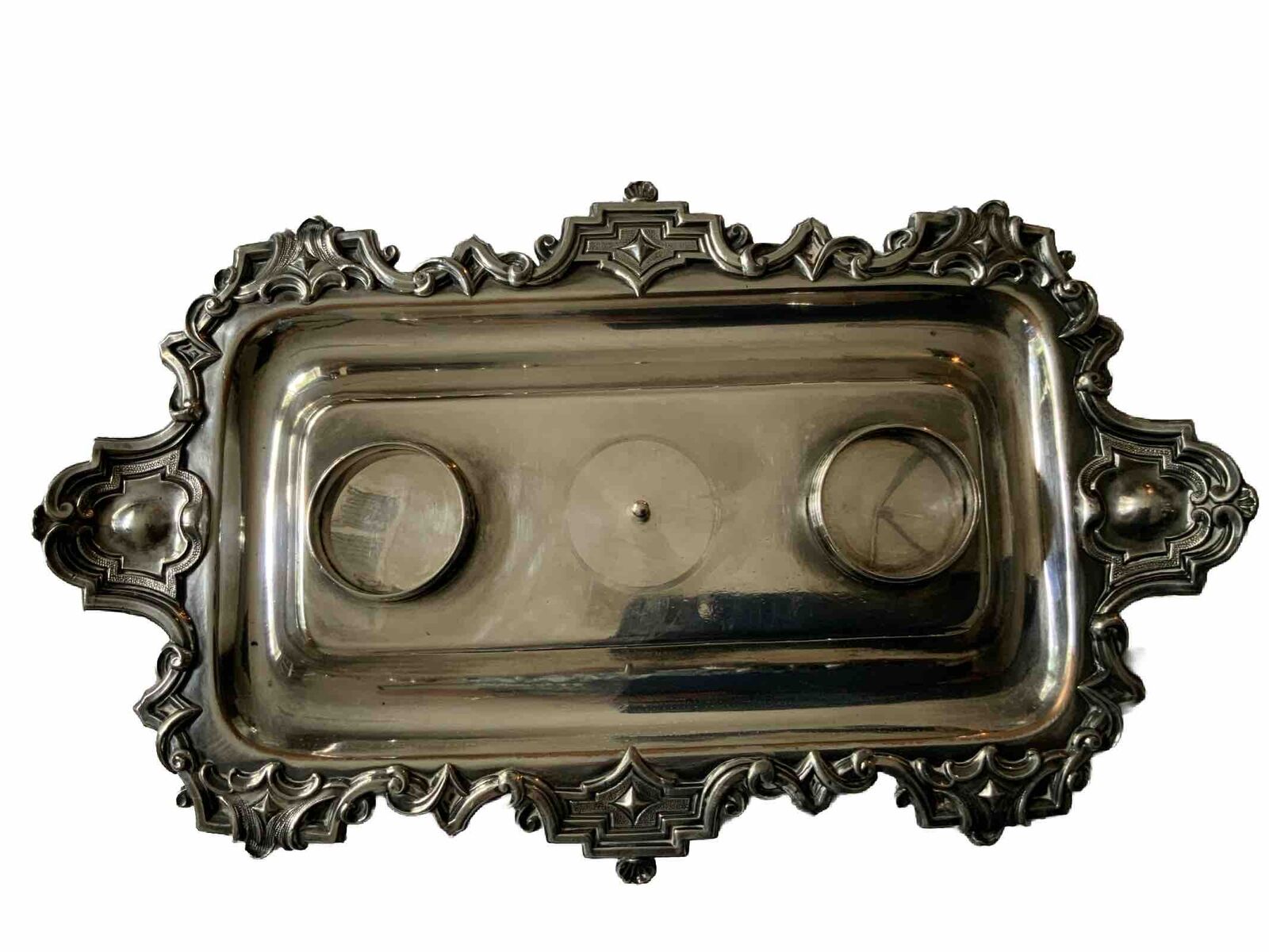 1800's Vintage Sheffield Silver Plated Scallop Standish