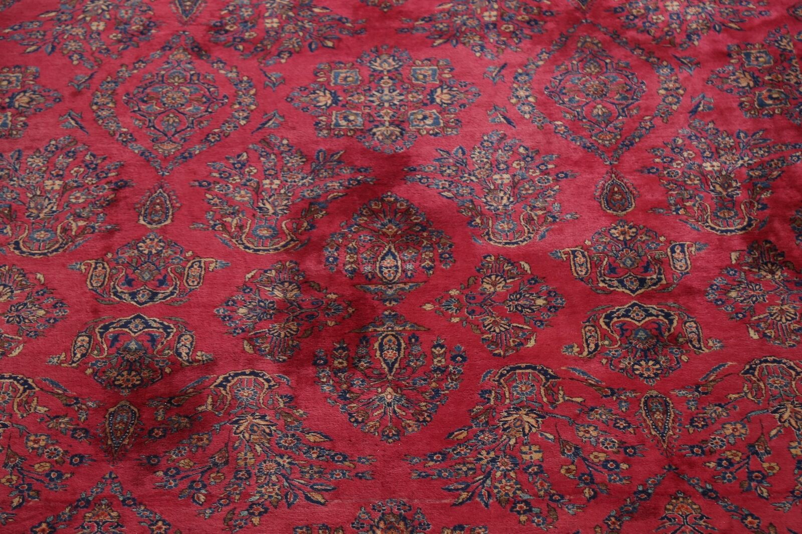 Floral Vegetable Dye Rug: Oversize Handmade Antique 12x20
