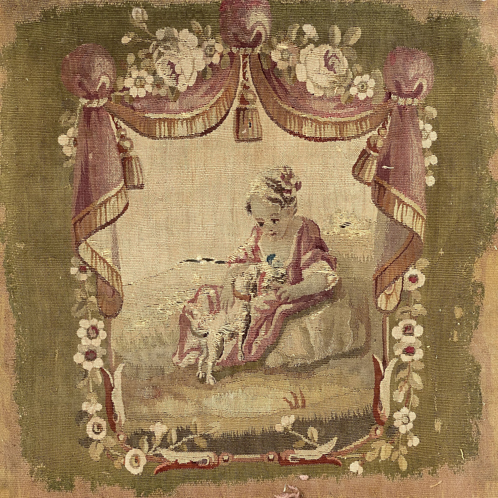 18th Century Antique Aubusson Chair Back Cover Frame