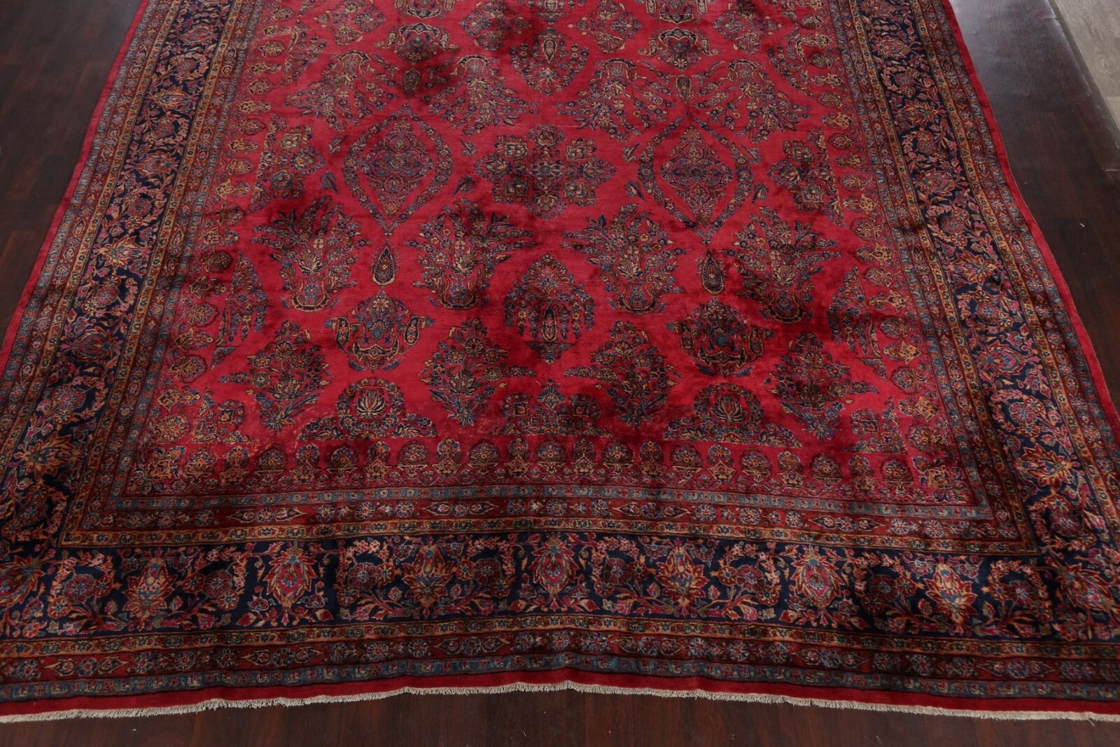 Floral Vegetable Dye Rug: Oversize Handmade Antique 12x20