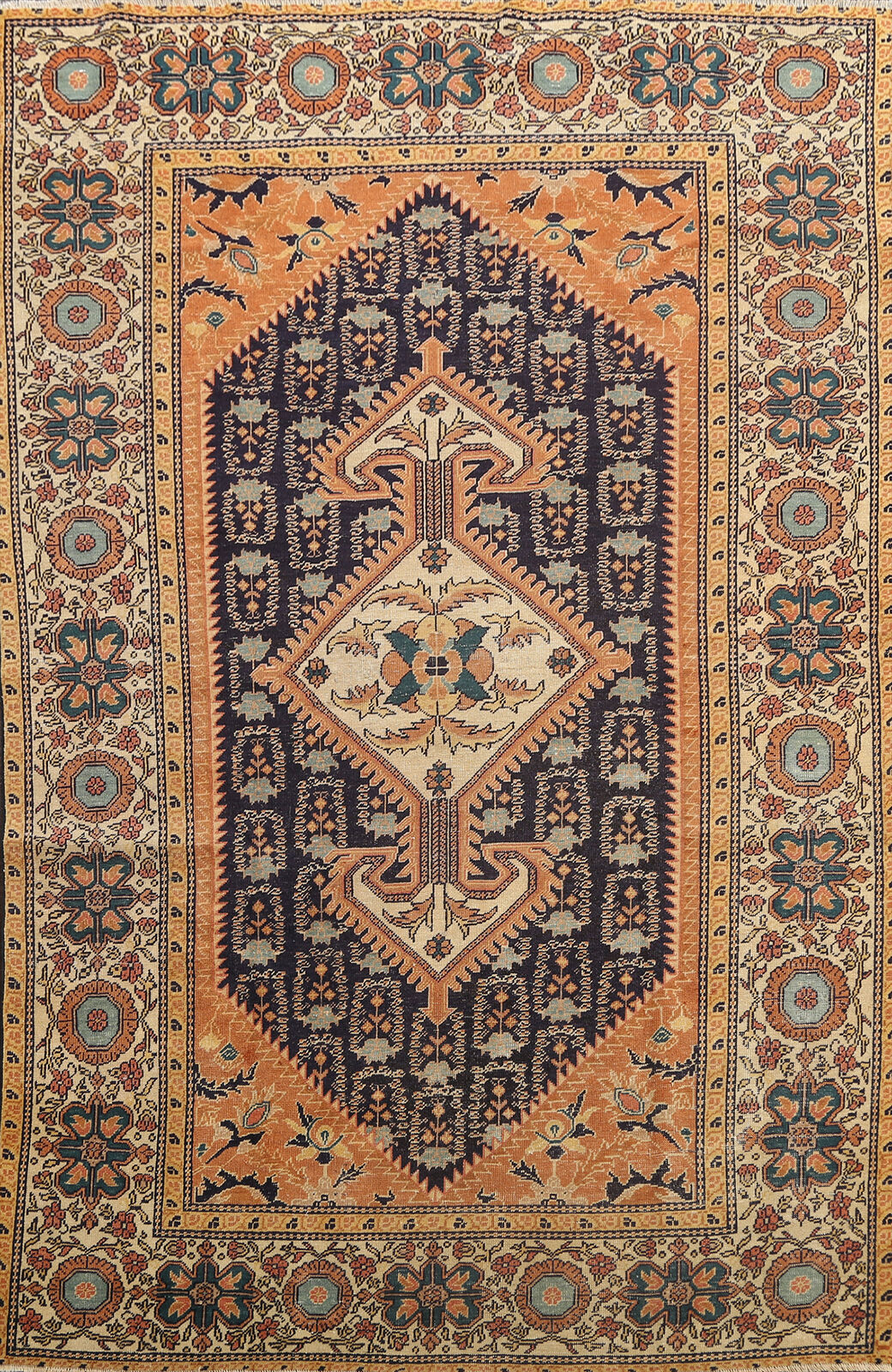 Antique Geometric Navy/Rust Sultanabad Area Rug 4x5 ft