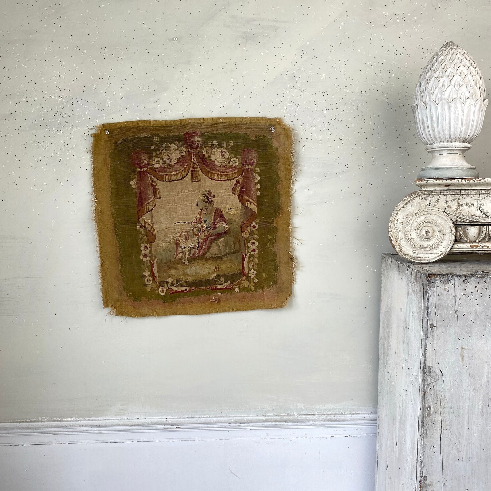 18th Century Antique Aubusson Chair Back Cover Frame