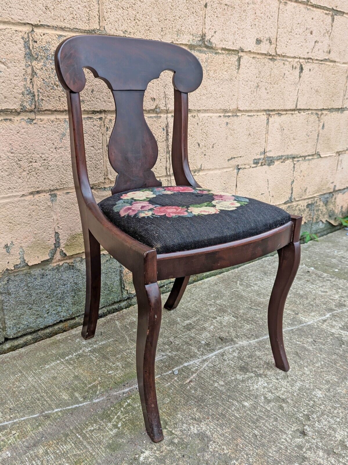 Vintage Victorian Wooden Side Chair with Floral Fabric