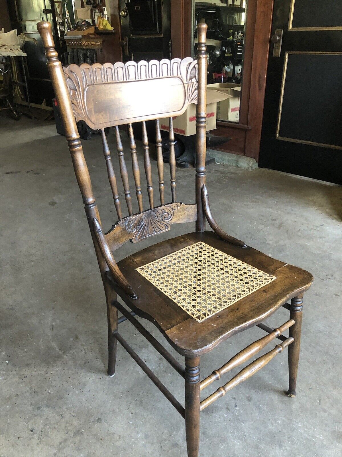Antique American Press Back Oak Dining Chair - Stunning
