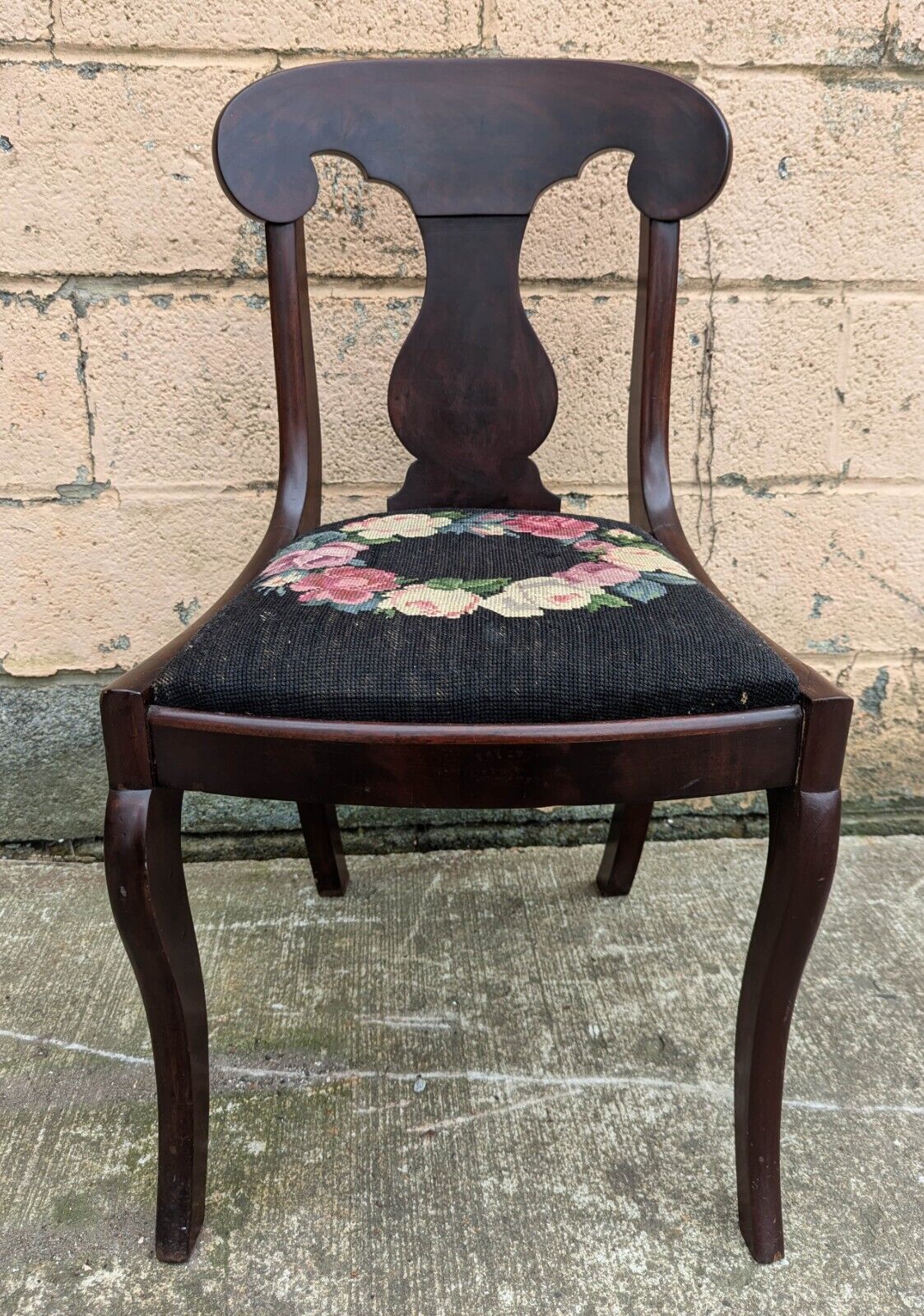 Vintage Victorian Wooden Side Chair with Floral Fabric