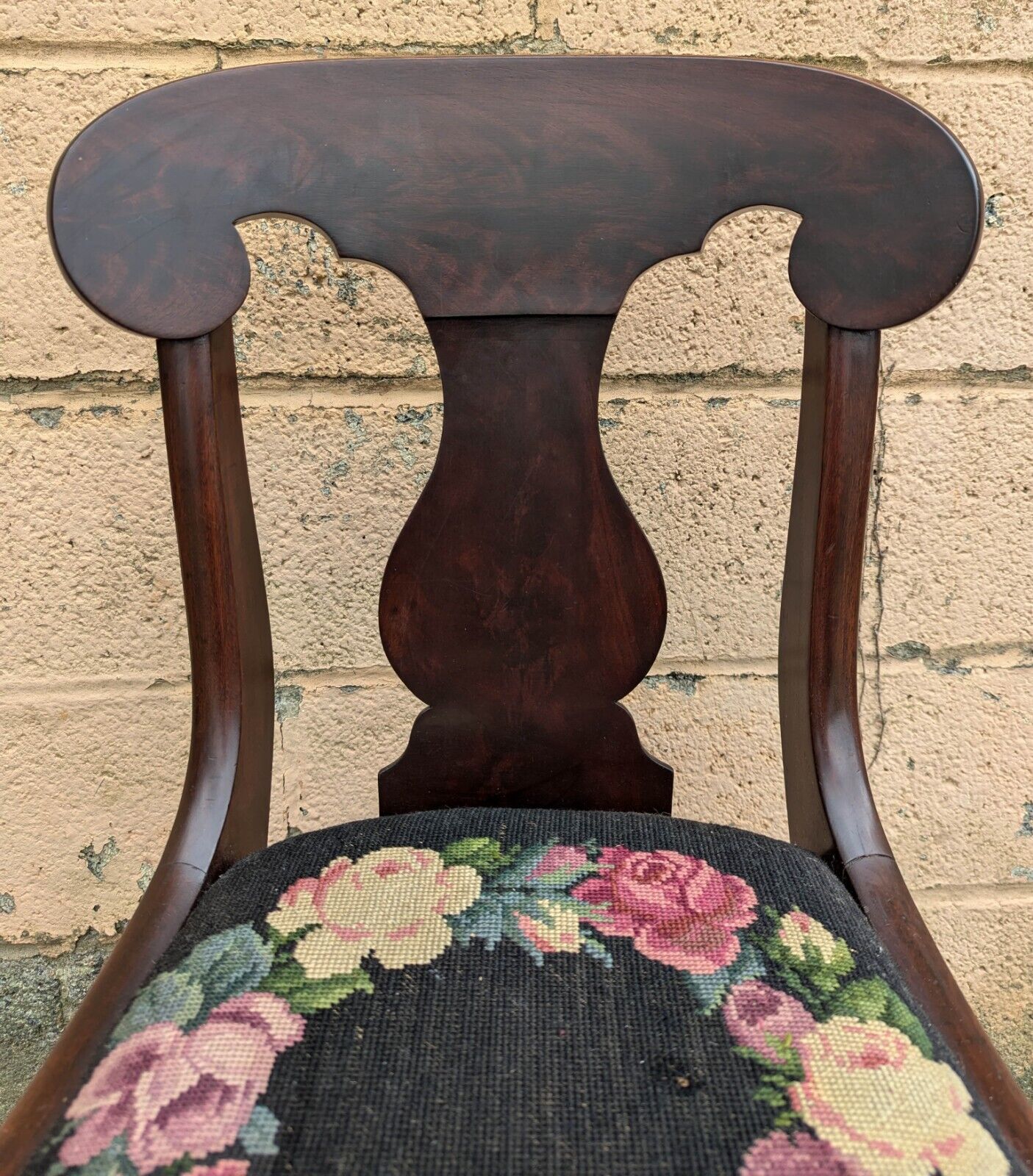Vintage Victorian Wooden Side Chair with Floral Fabric