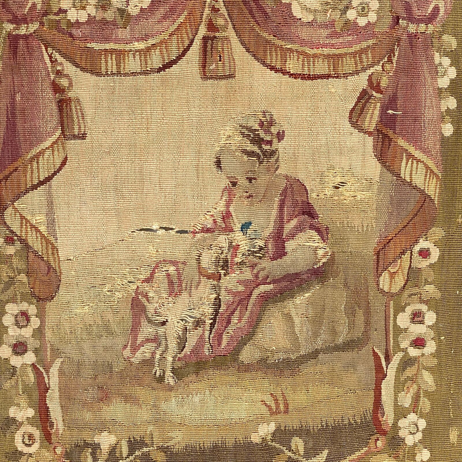 18th Century Antique Aubusson Chair Back Cover Frame