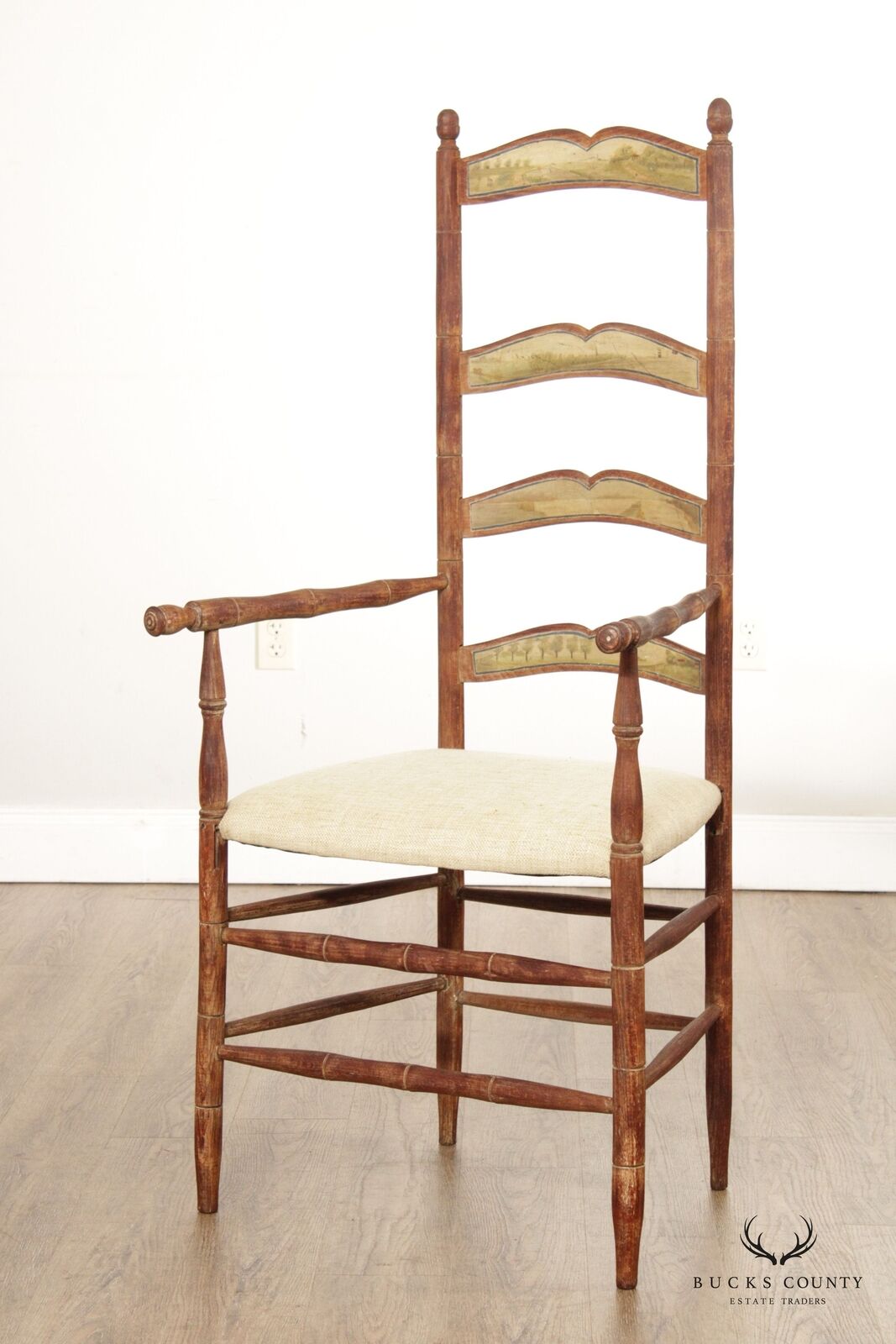 18th Century Swedish Country Painted Ladderback Armchair