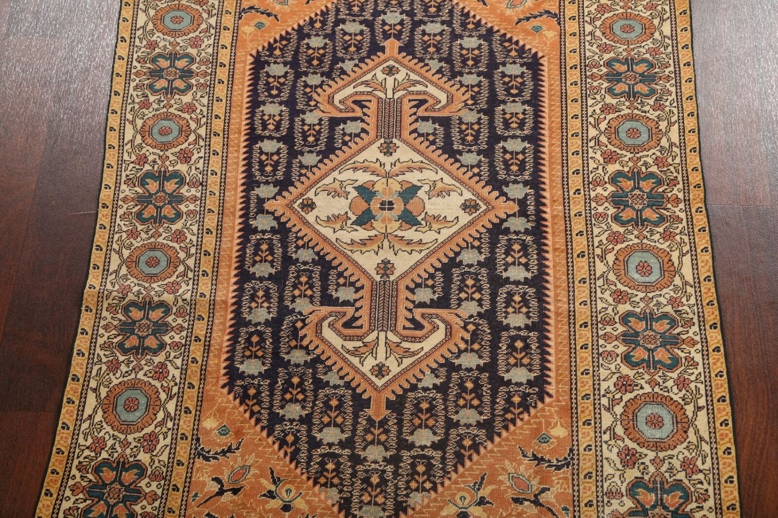 Antique Geometric Navy/Rust Sultanabad Area Rug 4x5 ft