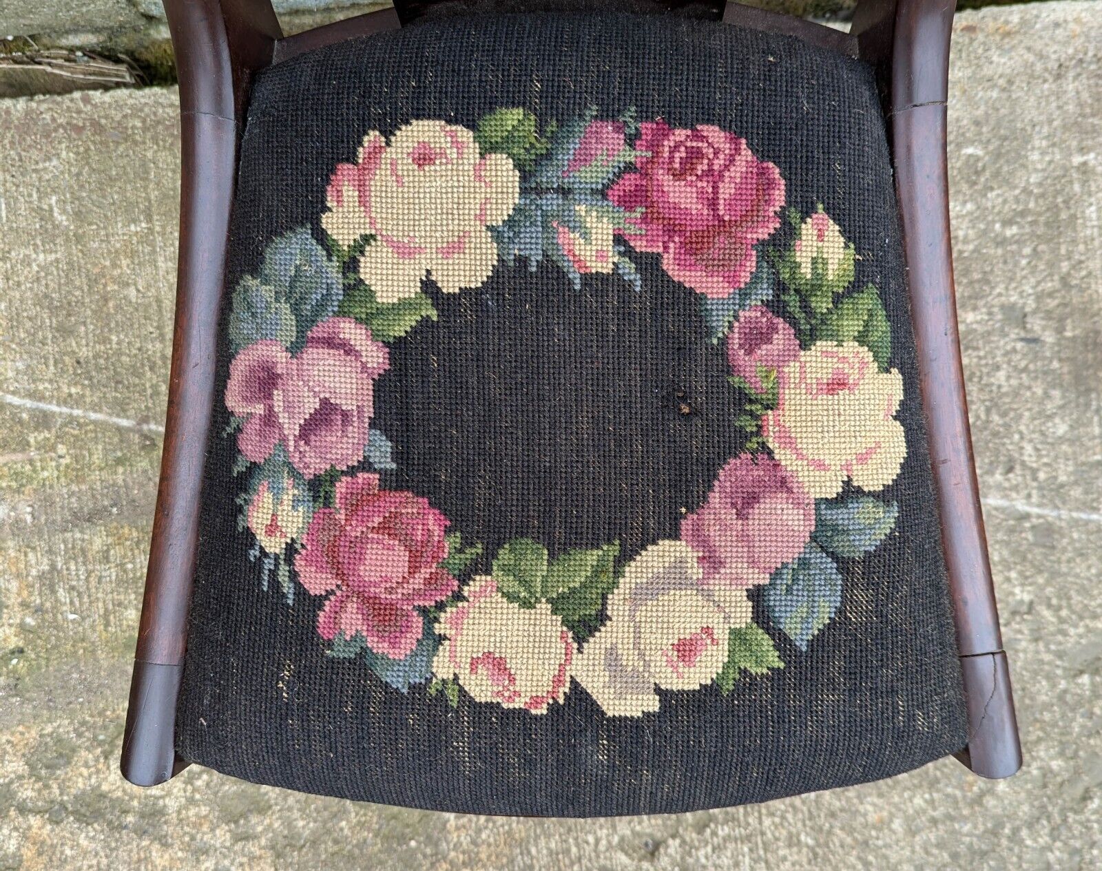Vintage Victorian Wooden Side Chair with Floral Fabric