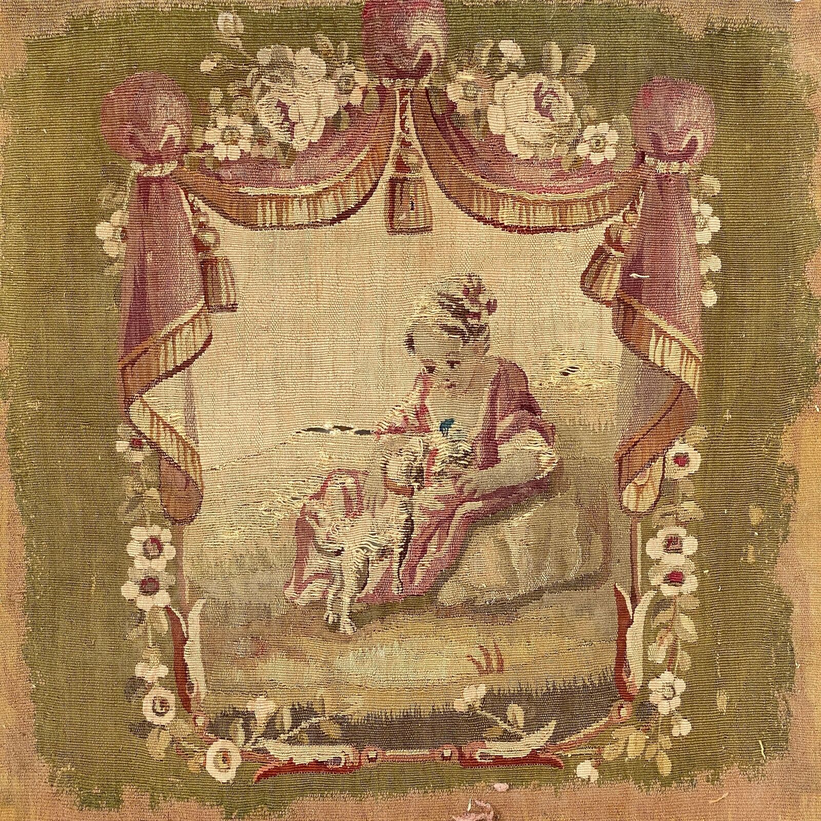 18th Century Antique Aubusson Chair Back Cover Frame