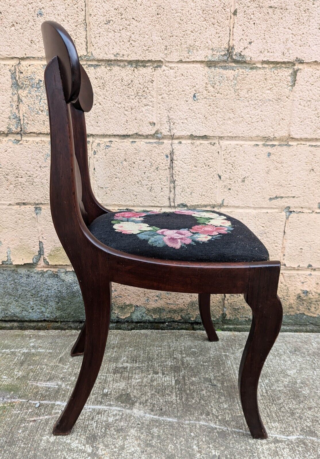 Vintage Victorian Wooden Side Chair with Floral Fabric
