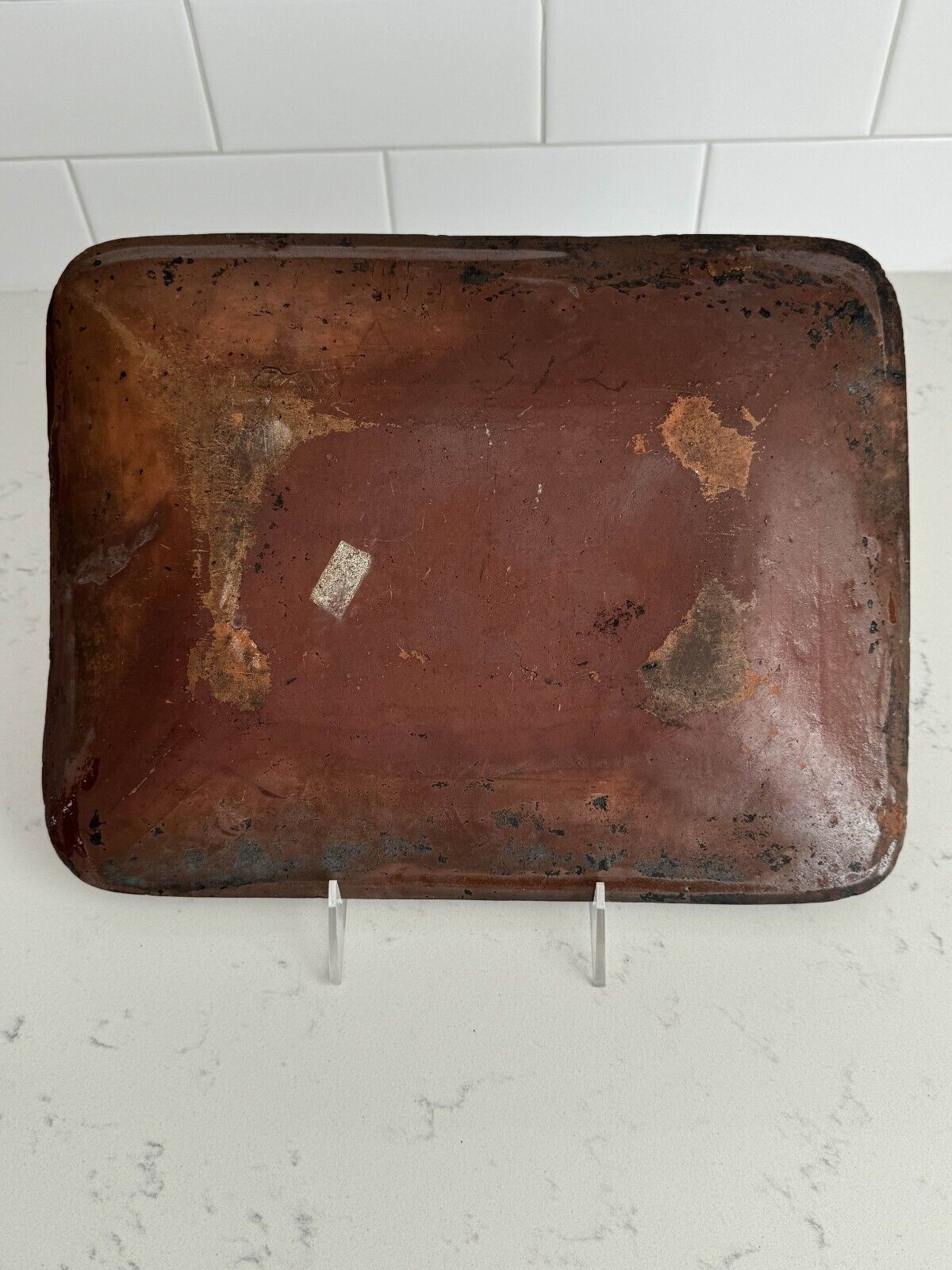 1800's Antique Redware Platter Loaf Dish Yellow Slip