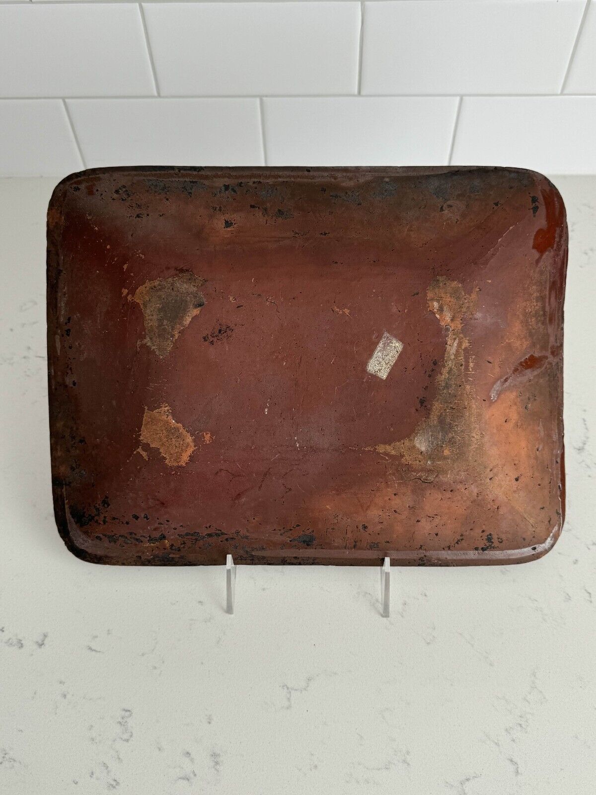 1800's Antique Redware Platter Loaf Dish Yellow Slip