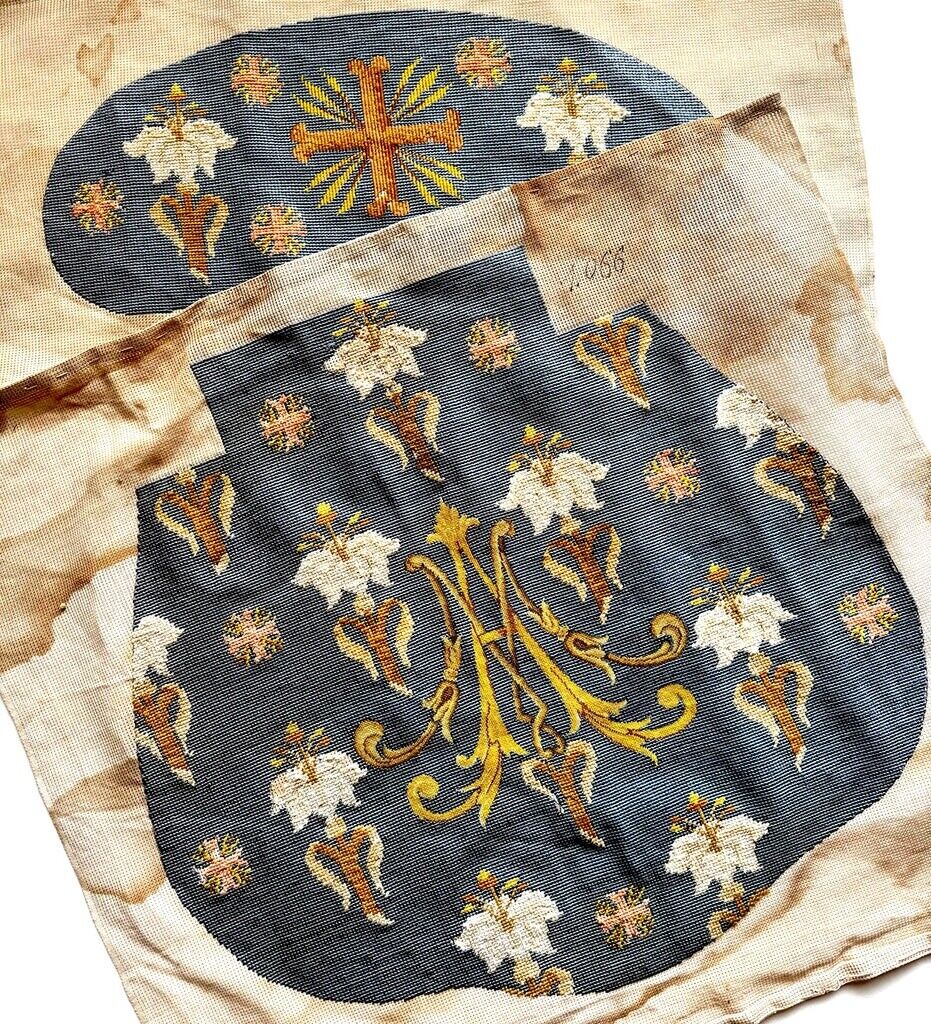 French Silk Needlepoint Panels for Antique Prie Dieus Chair