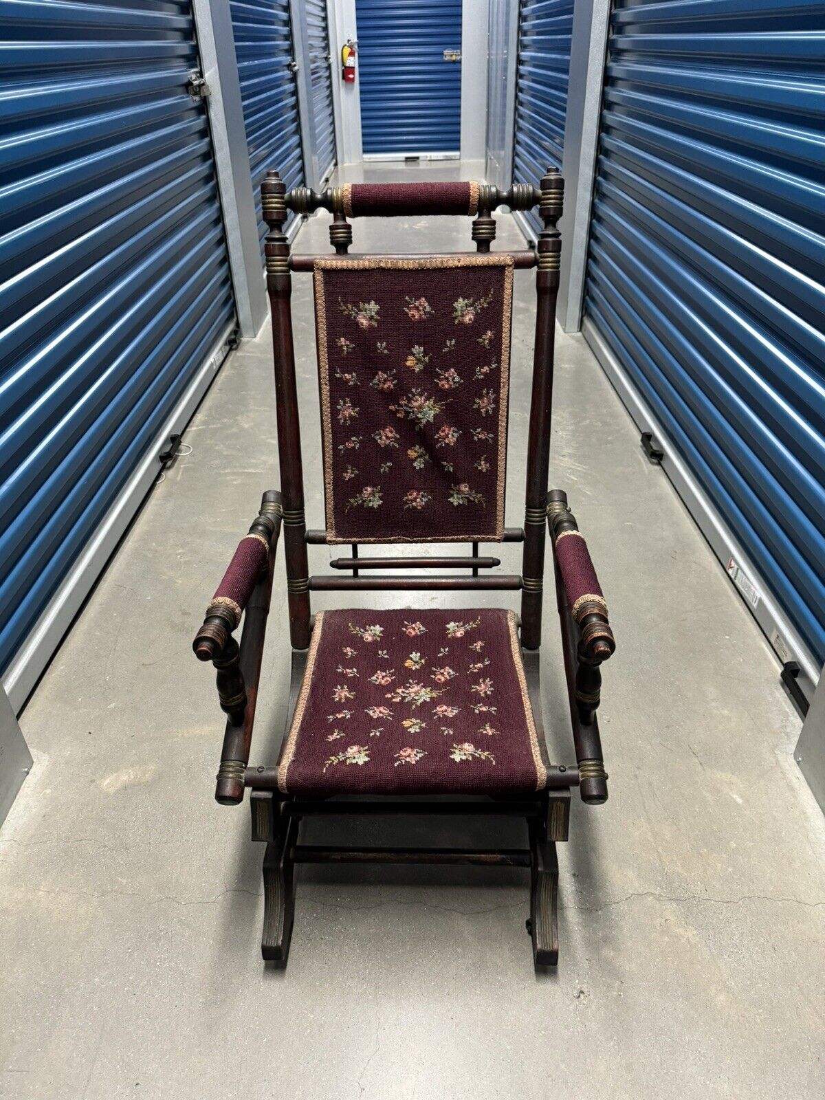 Victorian Leather Platform Carpet Rocking Chair - Antique Vintage