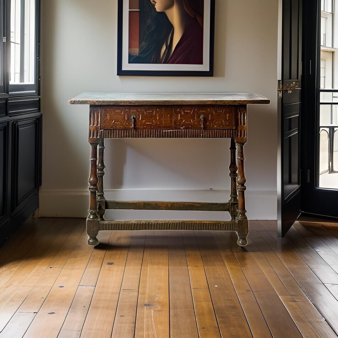 Spanish Baroque Oak Console Table from 18th Century