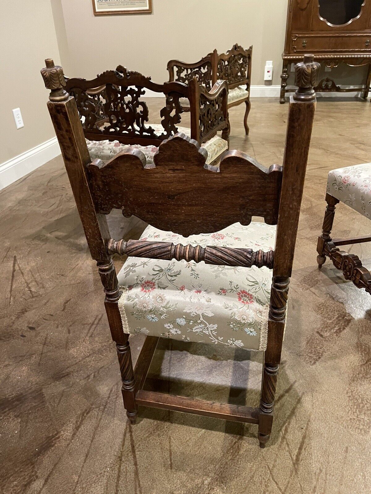 Italian walnut parlor chairs, hand carved vintage style