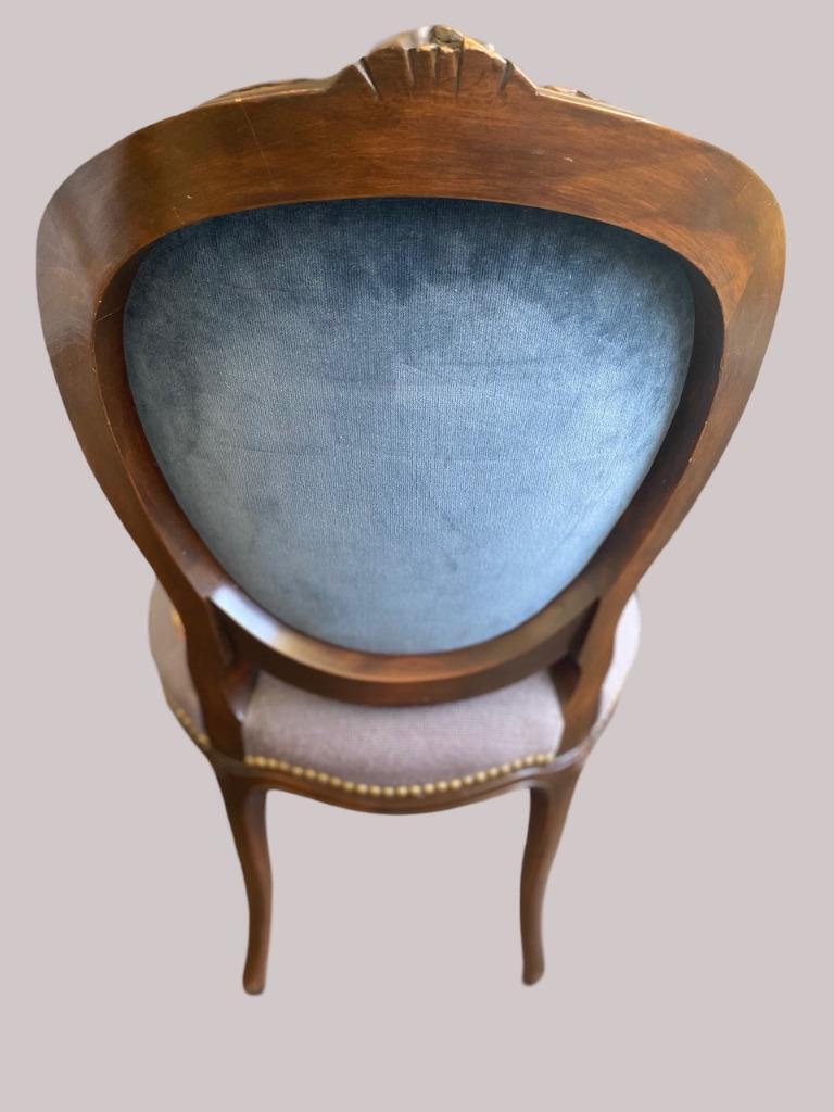 Elegant French Walnut Needlepoint Floral Blue Side Chair