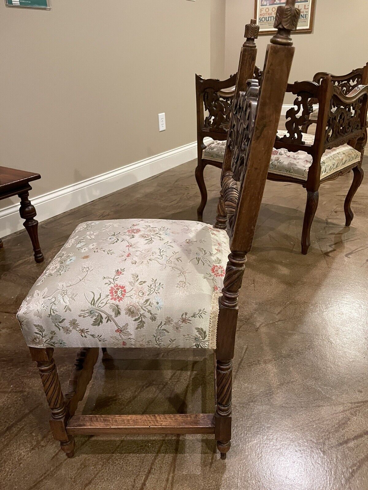 Italian walnut parlor chairs, hand carved vintage style