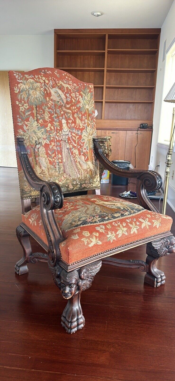 Carved Mahogany Side Chair with Needlepoint Seat