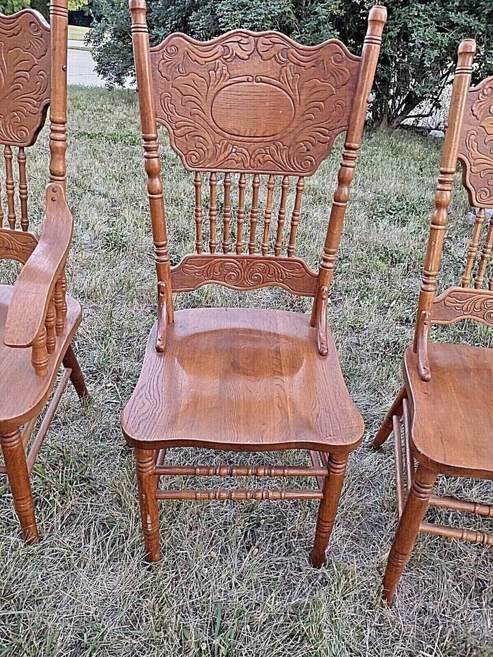 Set of 6 Victorian Press Back Oak Dining Chairs