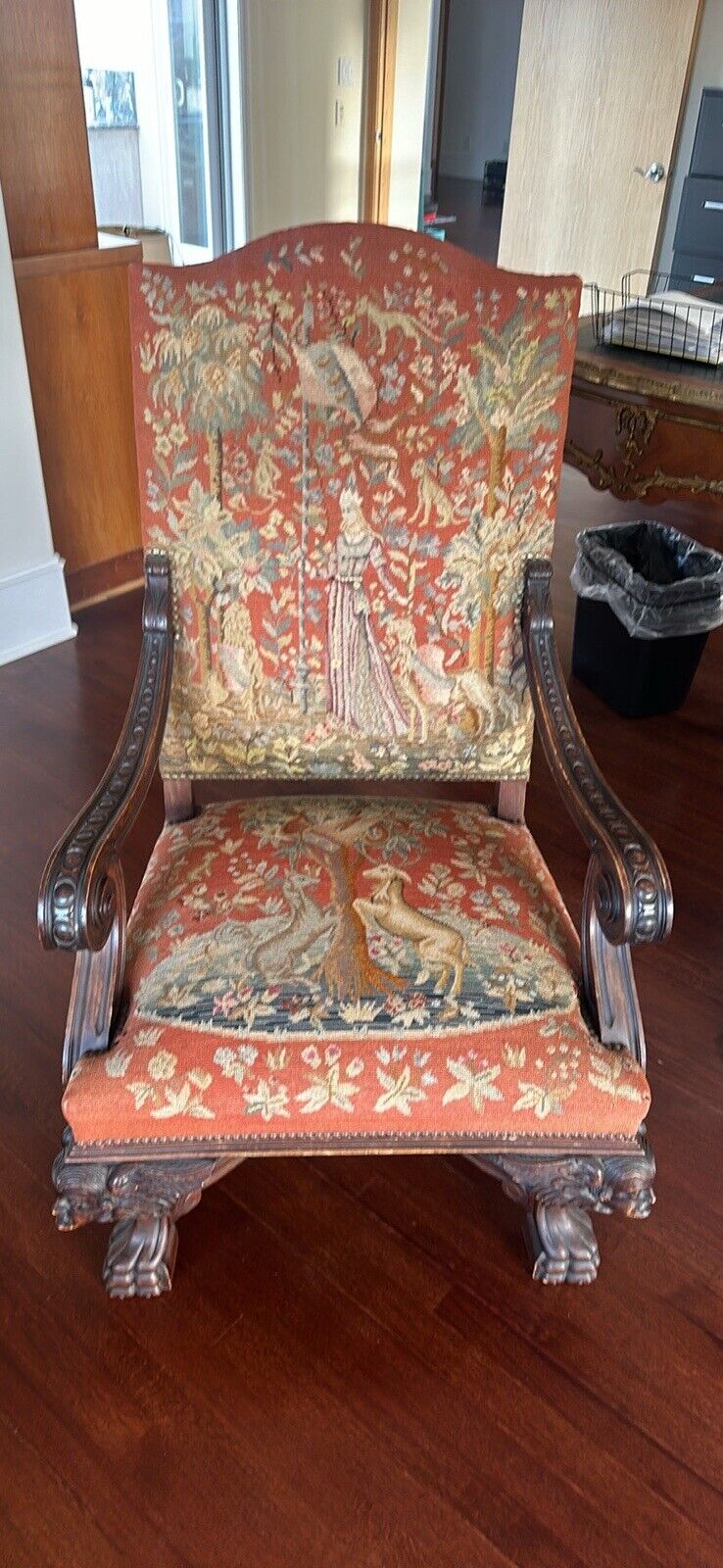 Carved Mahogany Side Chair with Needlepoint Seat