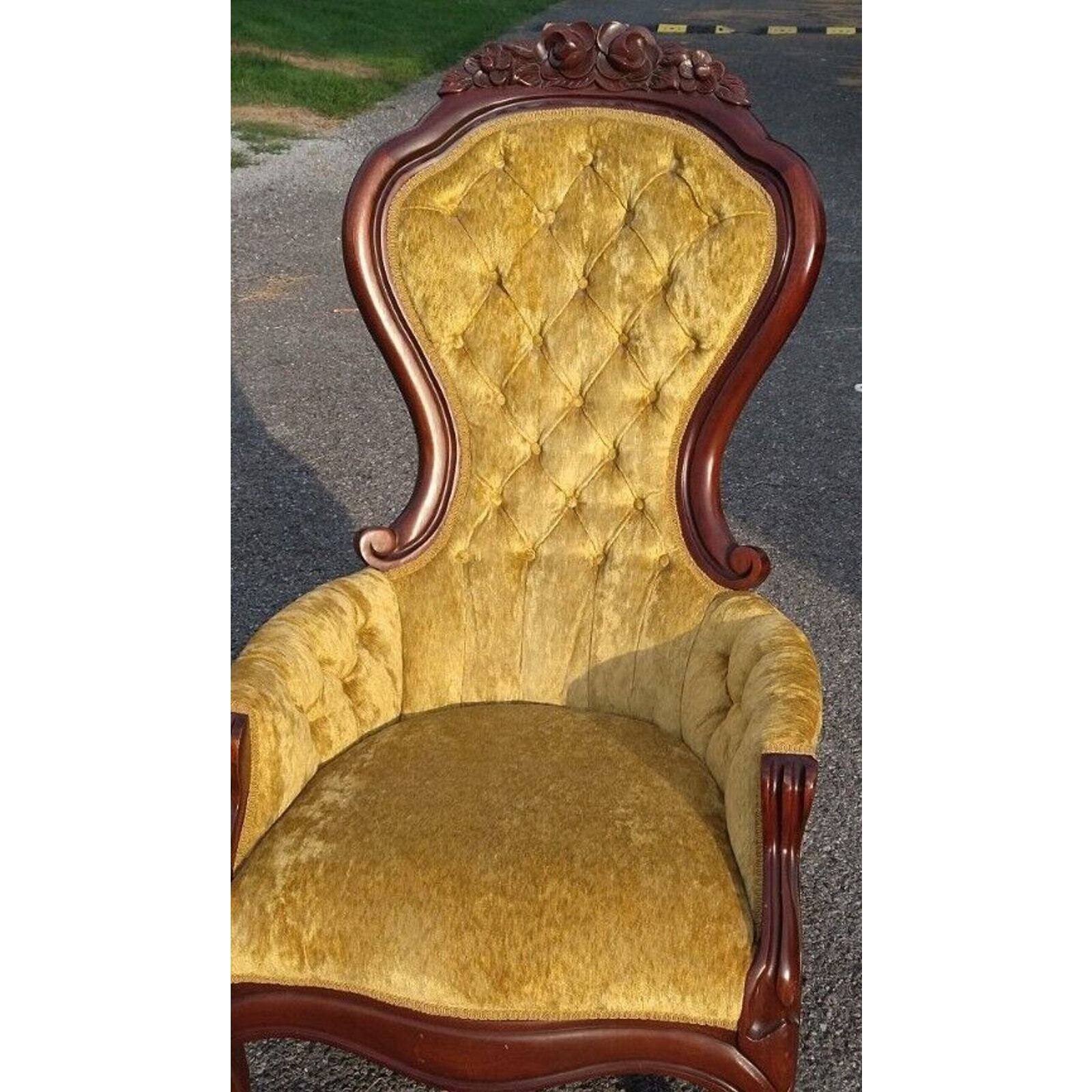 Victorian walnut chair with gold velvet upholstery