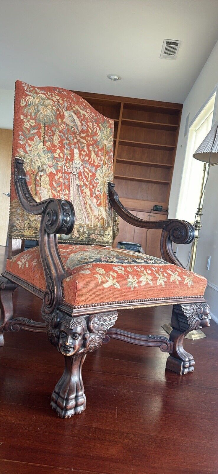Carved Mahogany Side Chair with Needlepoint Seat