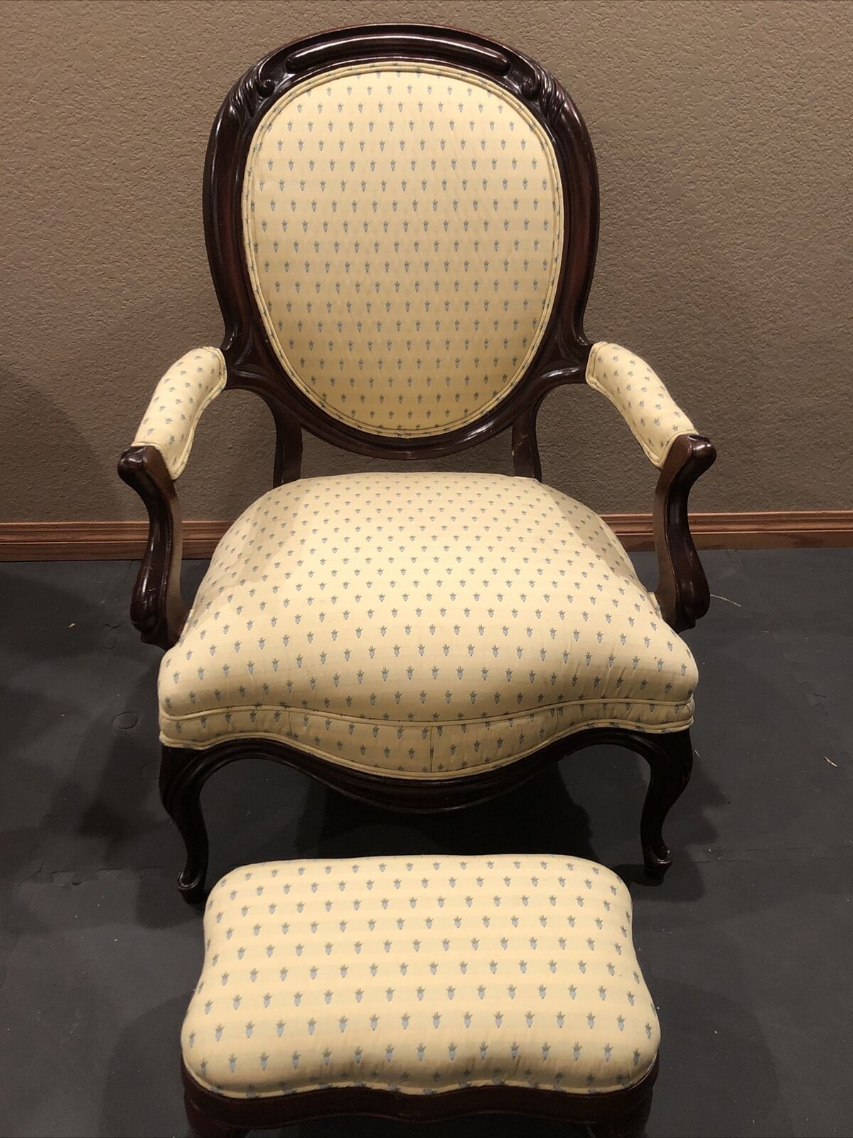 Victorian Oval-Backed Parlor Chair Set with Ottoman
