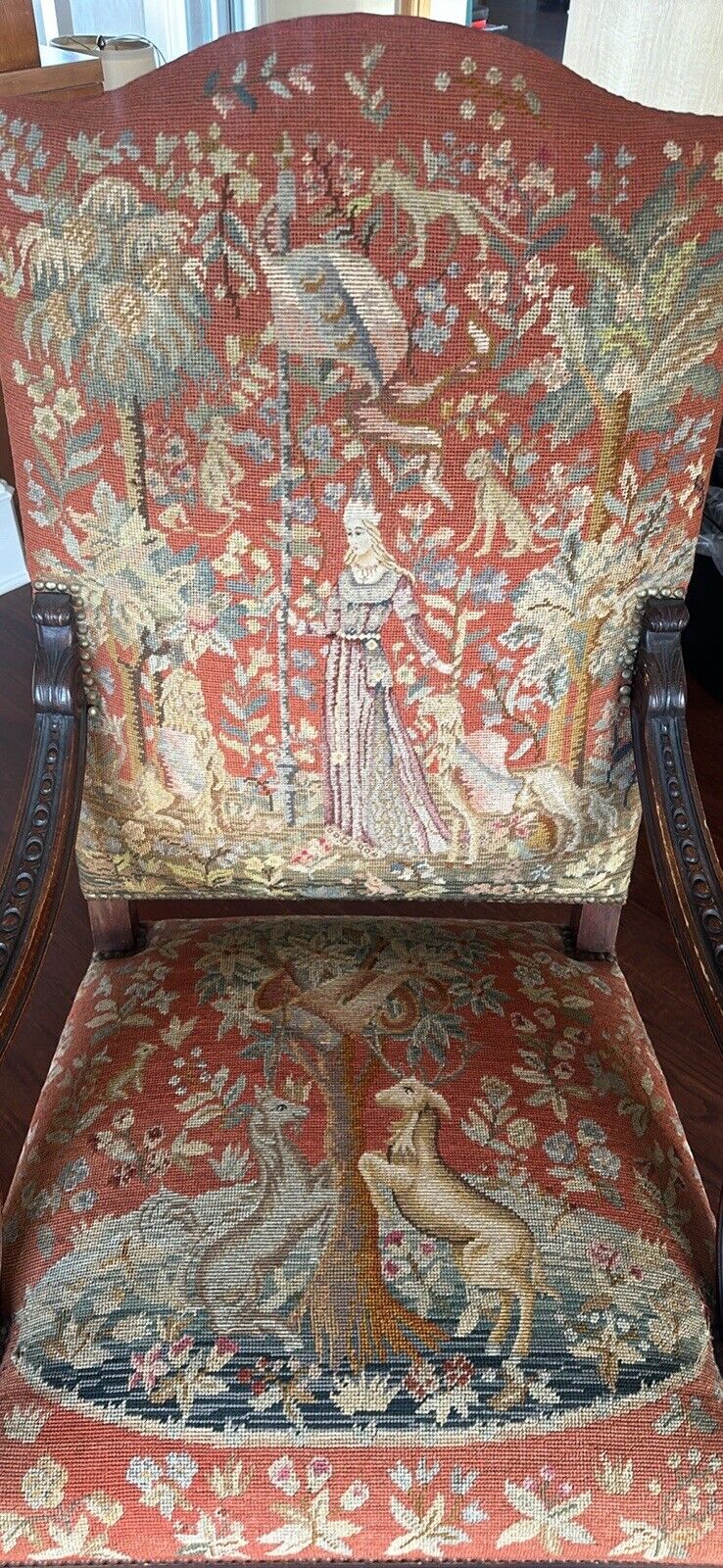 Carved Mahogany Side Chair with Needlepoint Seat