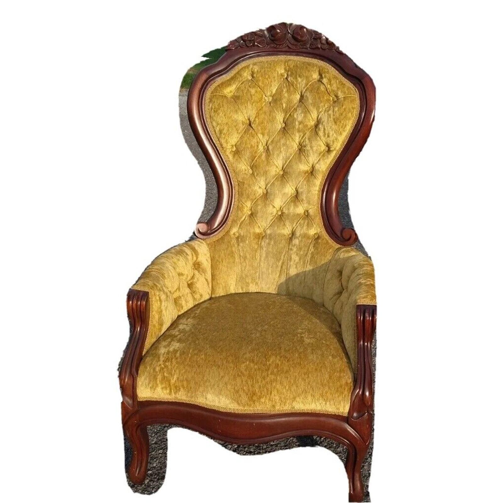 Victorian walnut chair with gold velvet upholstery
