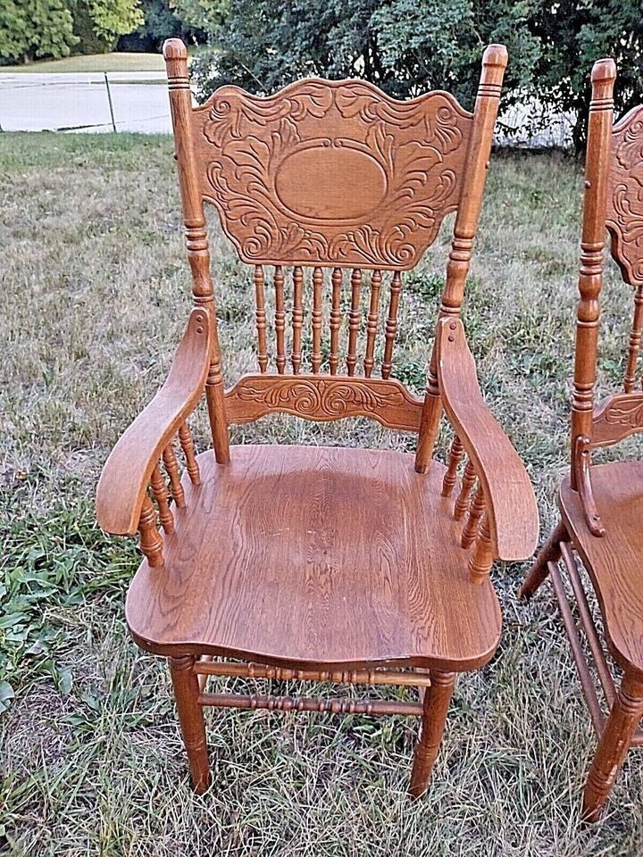 Set of 6 Victorian Press Back Oak Dining Chairs