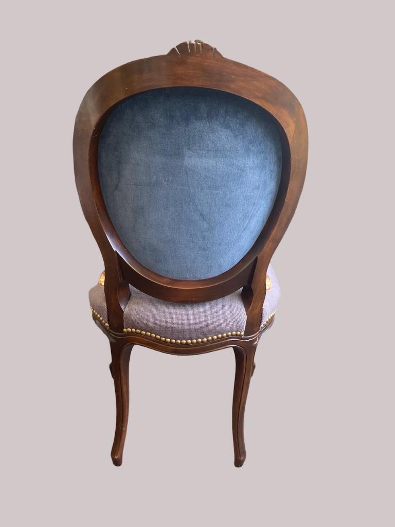 Elegant French Walnut Needlepoint Floral Blue Side Chair