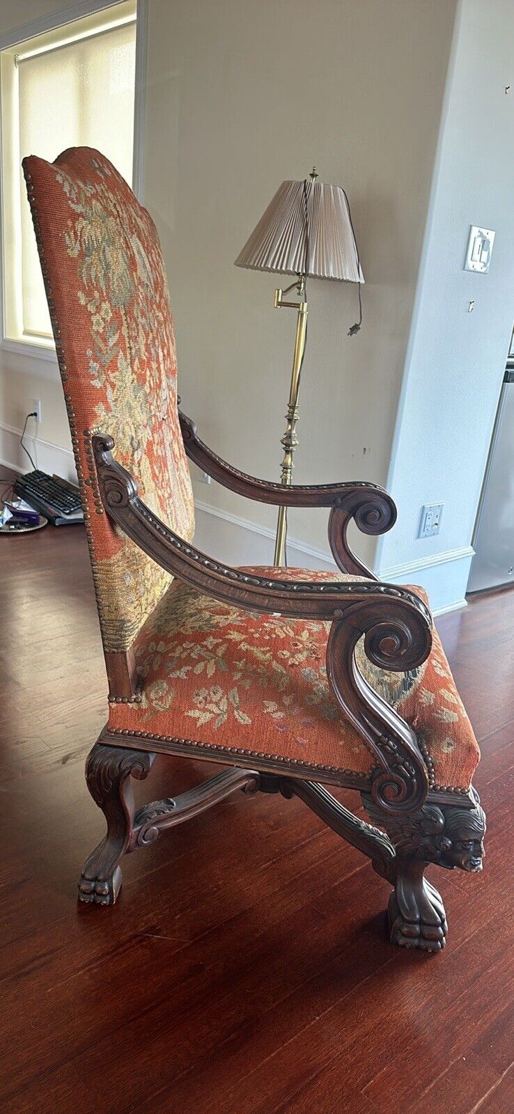 Carved Mahogany Side Chair with Needlepoint Seat