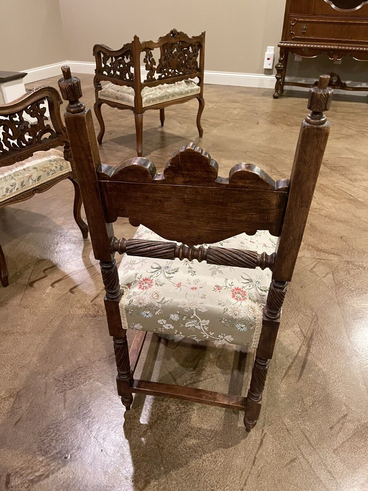 Italian walnut parlor chairs, hand carved vintage style