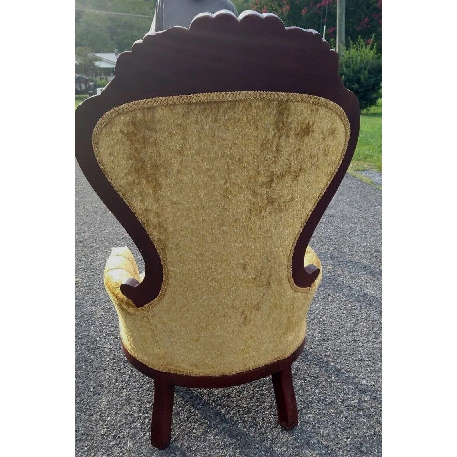 Victorian walnut chair with gold velvet upholstery
