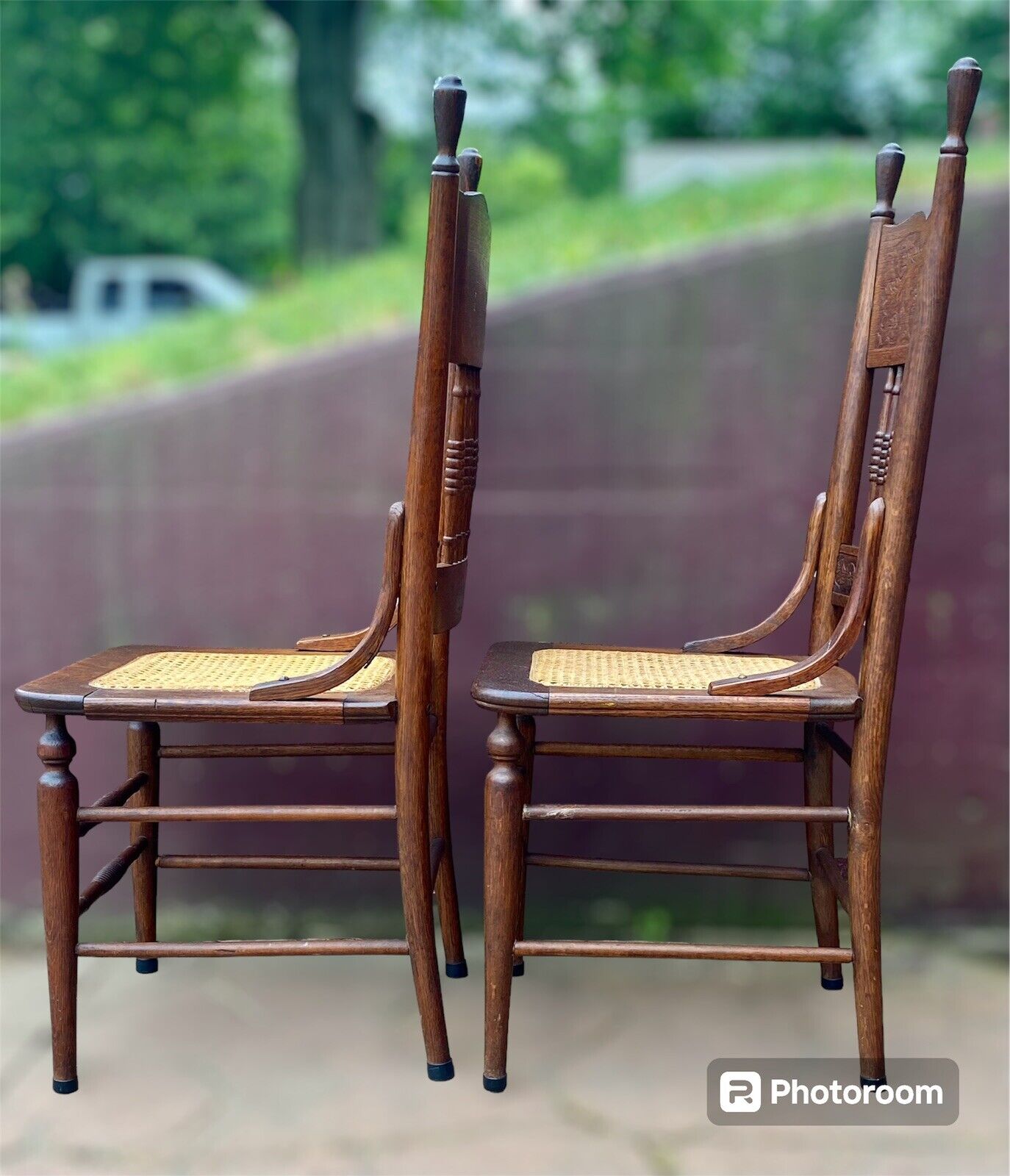 Pair of Oak Carved Back Spindle Chairs