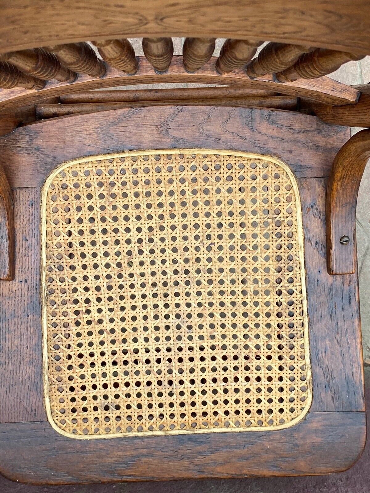 Pair of Oak Carved Back Spindle Chairs