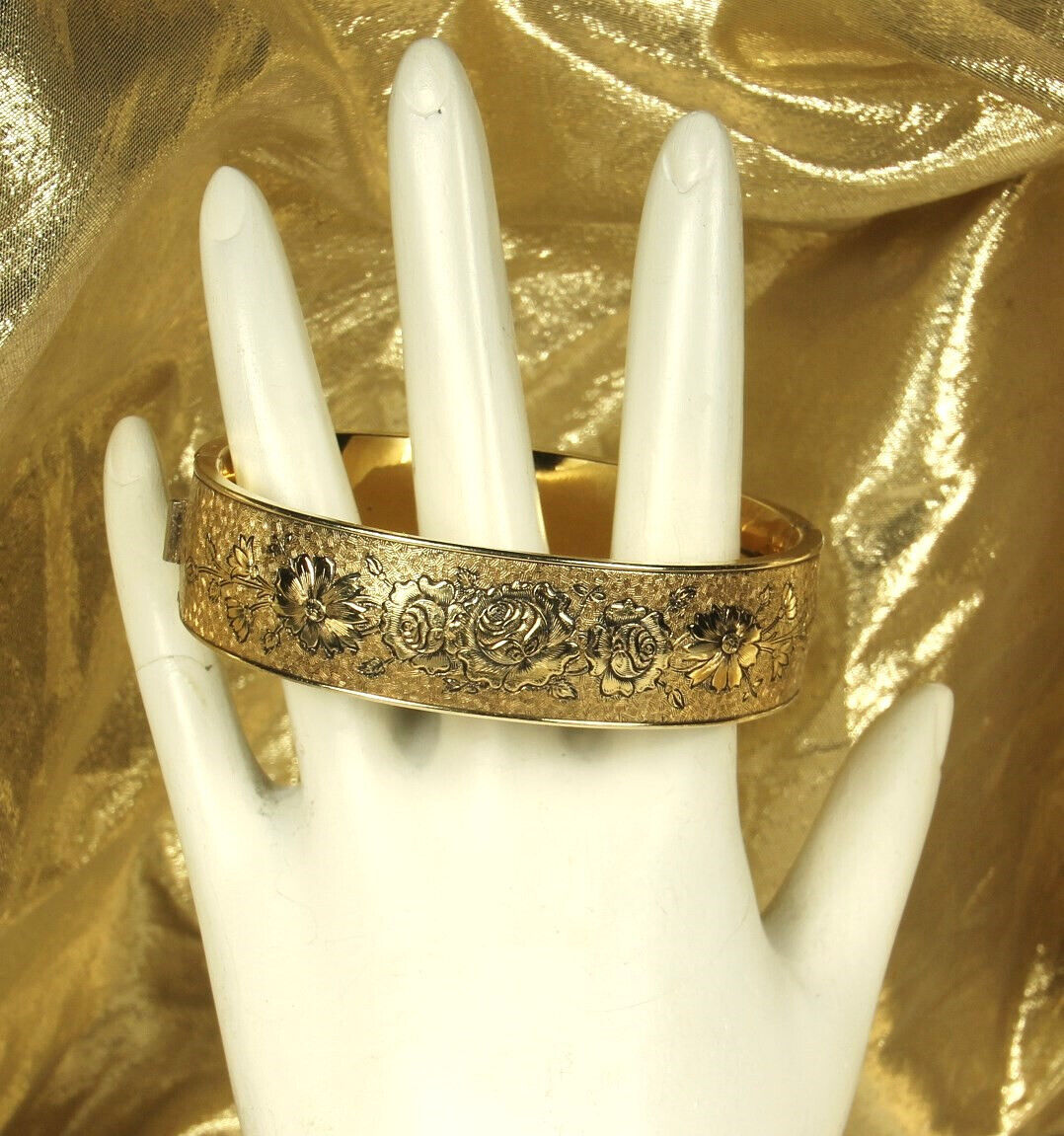 GOLD Filled EDWARDIAN Bracelet 1900s Hinged Bangle A & Z 12k Blk Enamel Sz7 FAB