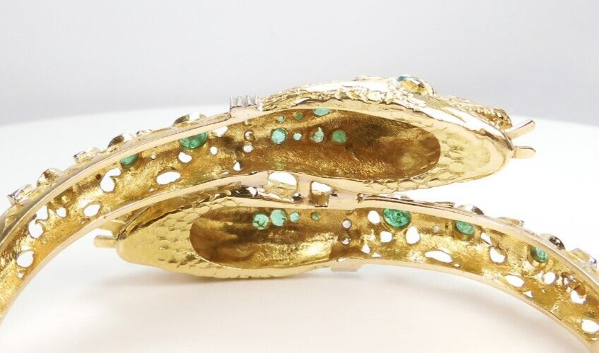 Victorian 1900's Emerald Snake Serpent Bangle Bracelet 18KY 33.3 Grams 7 1/2" IC