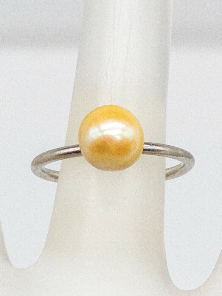 Antique Edwardian 1900s 6mm GOLDEN Natural PEARL Platinum Ring RARE