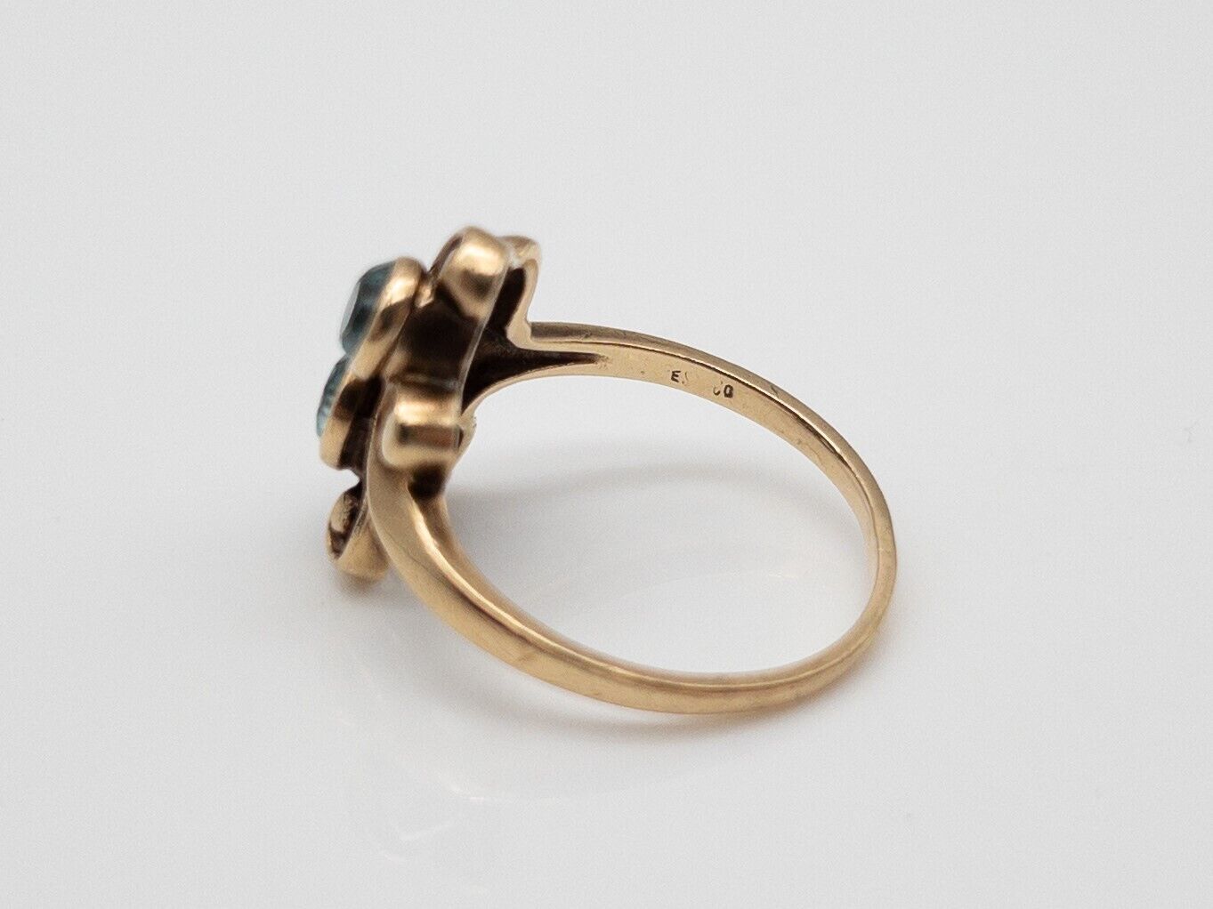 Antique 1900s Edwardian 1.50ct Natural 2 STONE Blue Zircon 10k Yellow Gold Ring