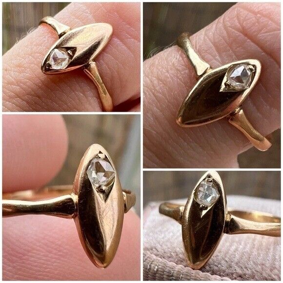 Rare early 1900s antique solid 15k gold genuine rose cut diamond ring!!